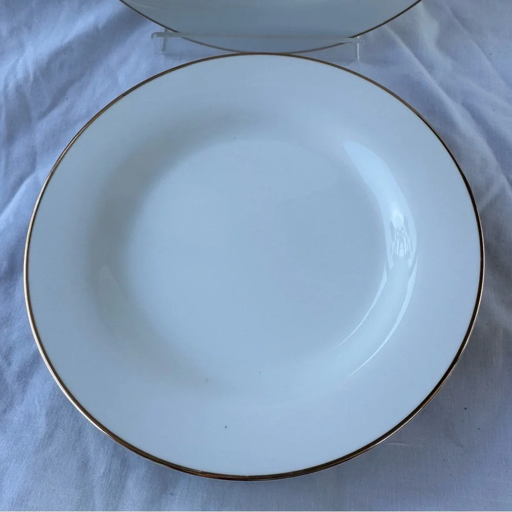 Pottery Barn Elegant White Salad Plates with Gold Trim ‘PB Gold’ Set of 4